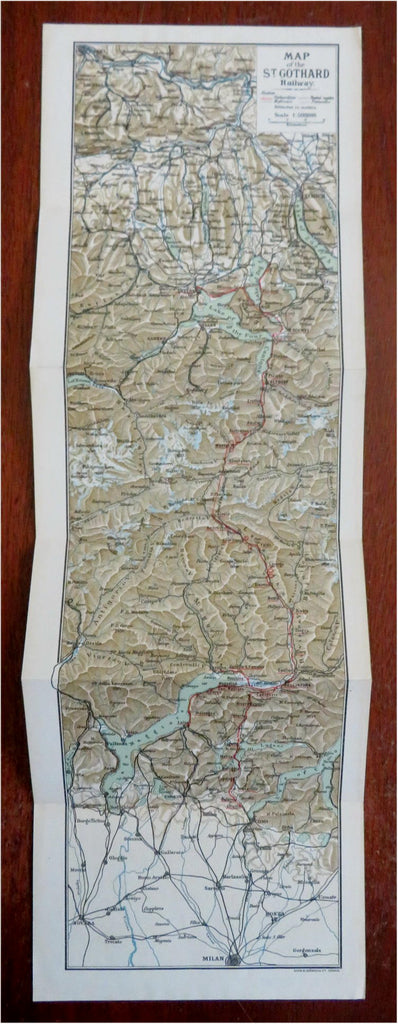 St. Gothard Railway Switzerland to Italy c. 1890-1910 tourist route map brochure