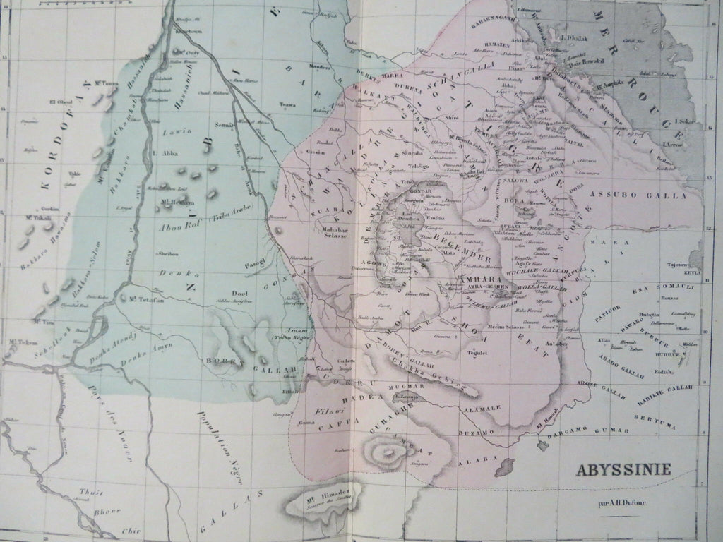 Abyssinia East Africa Addis Ababa Dire Dawa 1855 Dufour engraved map