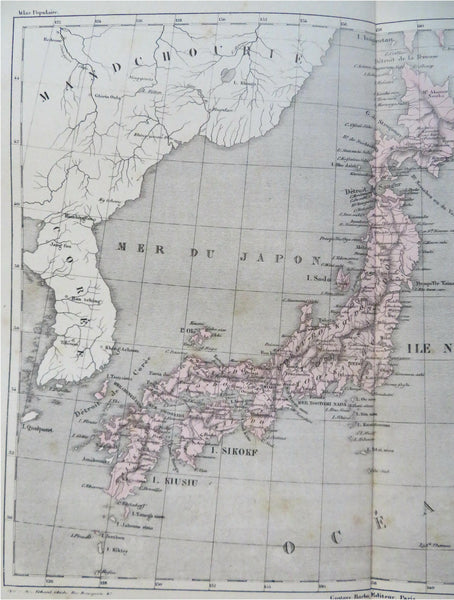 Japan Tokyo Kyoto Honshu Hokkaido Kyushu Shikoku 1855 Dufour engraved