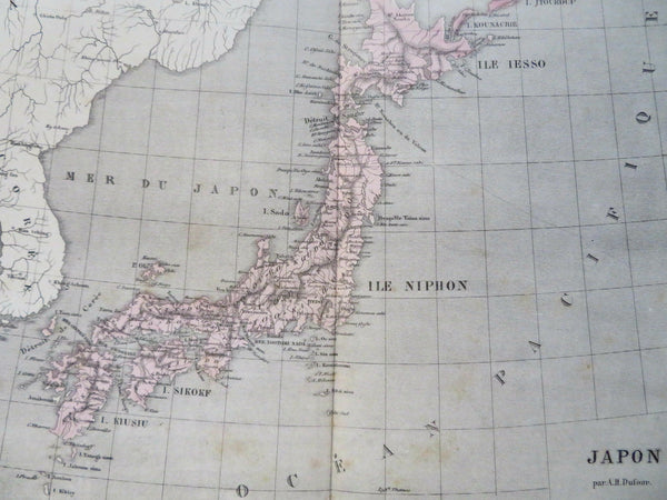 Japan Tokyo Kyoto Honshu Hokkaido Kyushu Shikoku 1855 Dufour engraved map