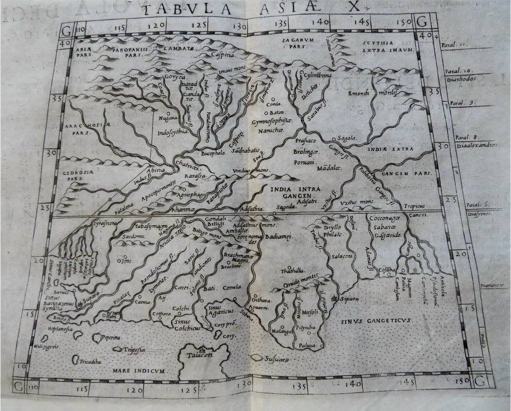 Mughal Empire India Ganges & Indus Rivers 1599 Ruscelli Rosaccio Ptolemy map