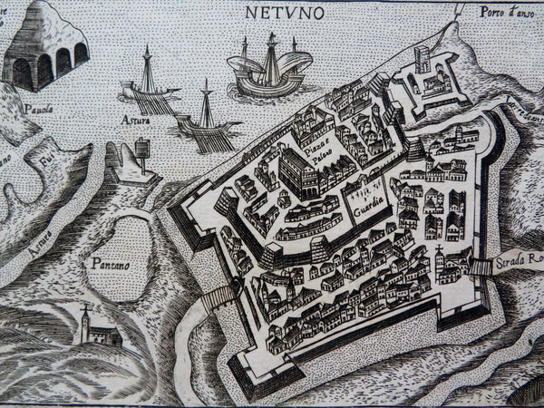 Nettuno Italy Rome Comune City Plan Fortifications Ship 1629 Bertelli rare map