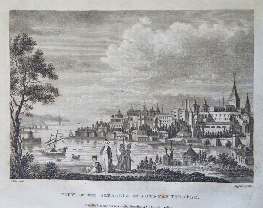 Seraglio at Constantinople Ottoman Palace Skyline 1783 engraved city view print