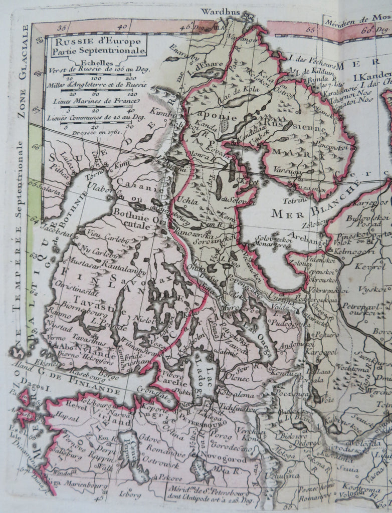 Russia in Europe Northern Part Finland Perm Archangelsk 1761 Buache Delisle map