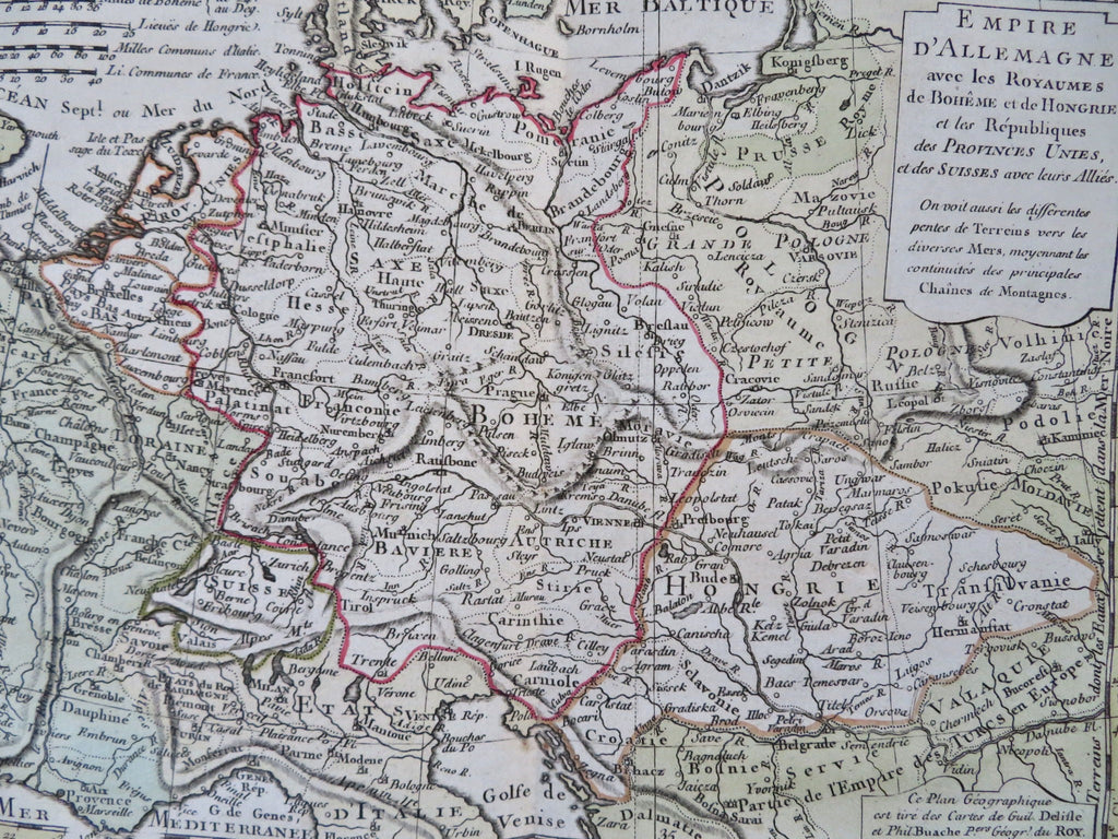 Holy Roman Empire Germany Hungary Austria 1761 Delisle Buache rare color map