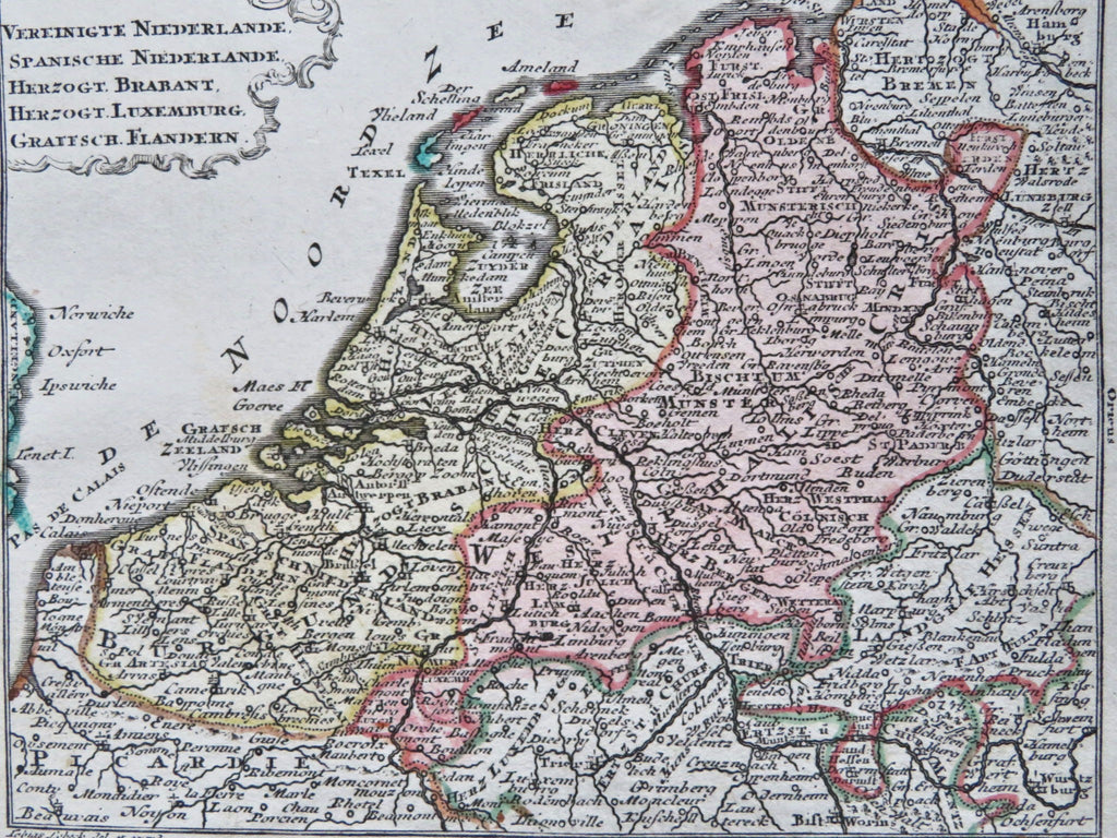 United Provinces Netherlands Brabant Luxembourg Flanders c. 1750 Lotter map