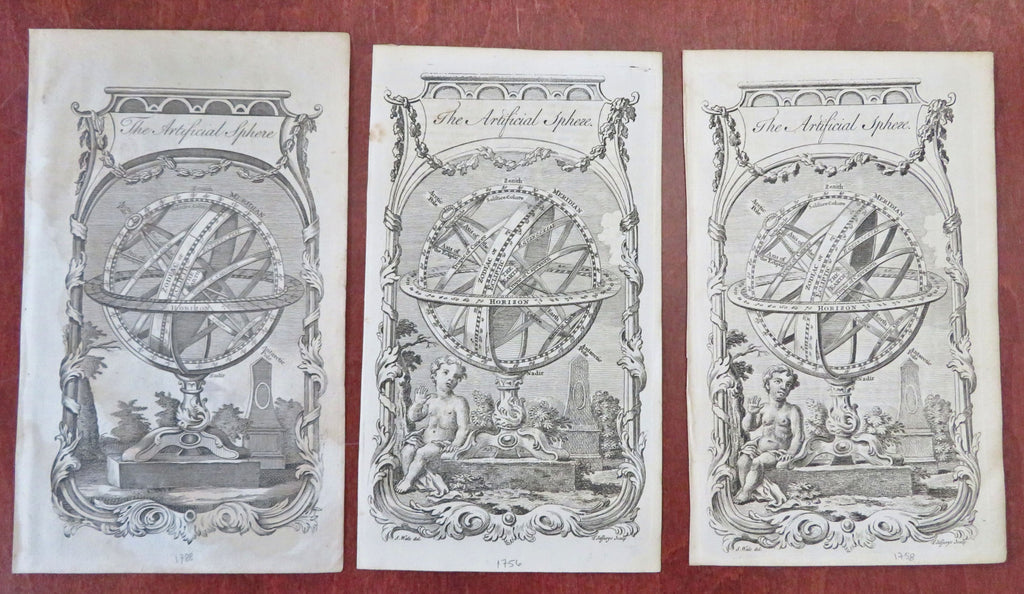 Armillary Sphere Astronomy Device Lot x 3 Jeffrys engraved prints