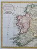 Ireland Dublin Derry Waterford Kilarney Galway Limerick  c. 1797 map hand color