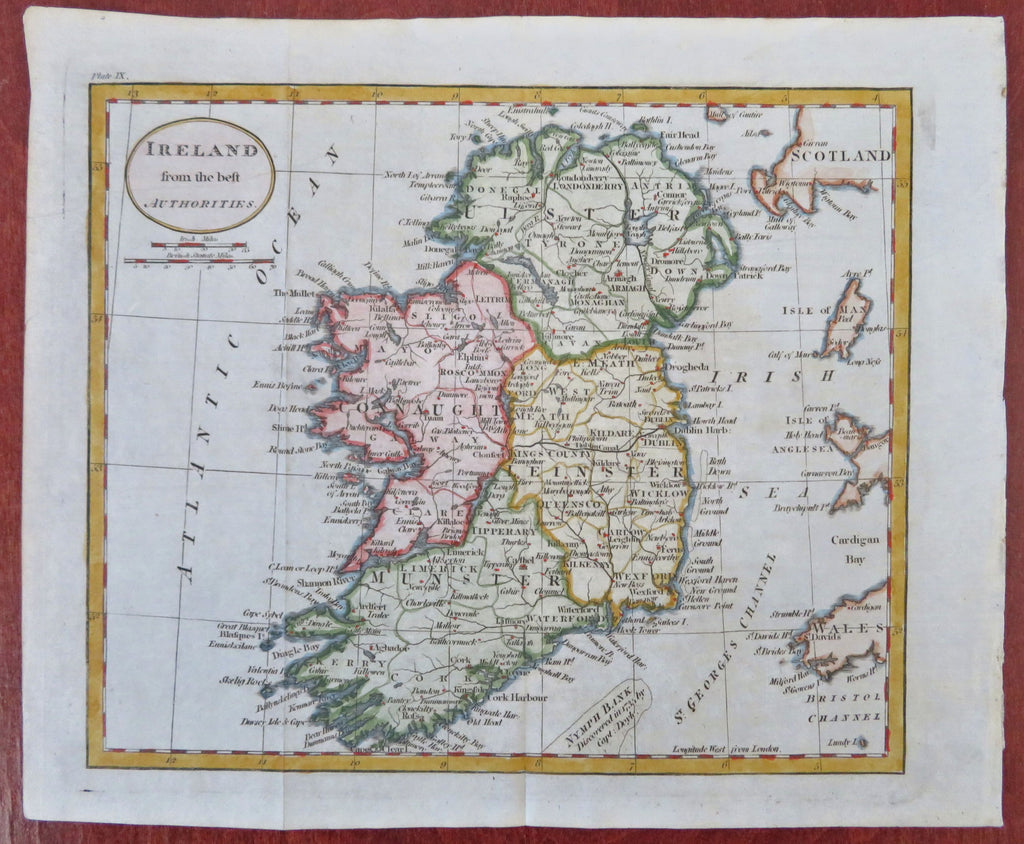 Ireland Dublin Derry Waterford Kilarney Galway Limerick  c. 1797 map hand color