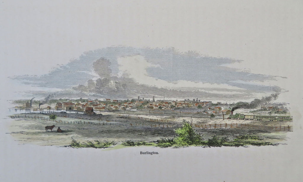 Burlington Vermont Lake Champlain 1859 scarce lovely birds-eye city view print
