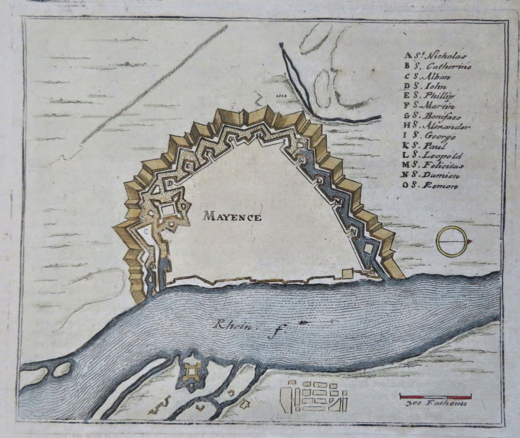 Mainz Germany Holy Roman Empire Rhine River 1720's city plan map