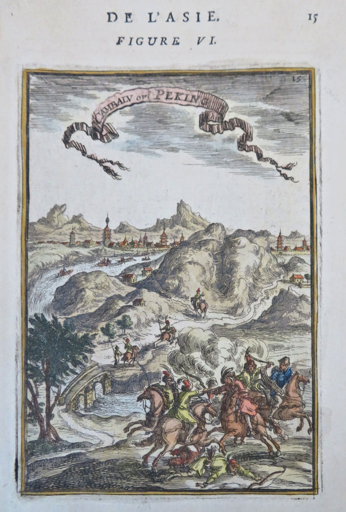 Beijing Peking Cambulac Qing China 1683 Mallet bird's eye view hand color print