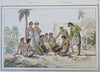 Rooster Cock Fighting Australia Gambling Betting Scene 1837 scarce French print