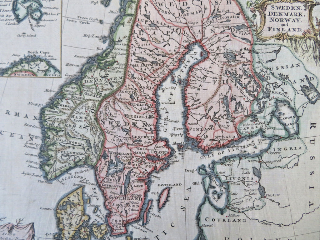 Scandinavia Sweden Denmark Norway Finland c. 1755 decorative Jefferys map