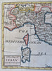 Italy By Itself lovely scarce 1749 Senex hand color engraved map