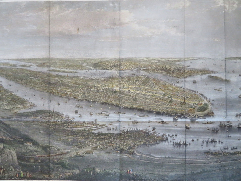 New York City Lower Manhattan Bird's Eye View Hoboken 1868 engraved print