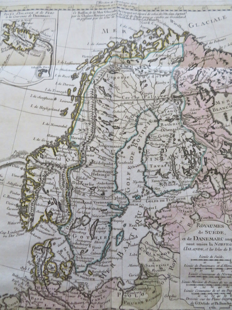Scandinavia Denmark Sweden Norway Finland Iceland 1761 Delisle Buache scarce map