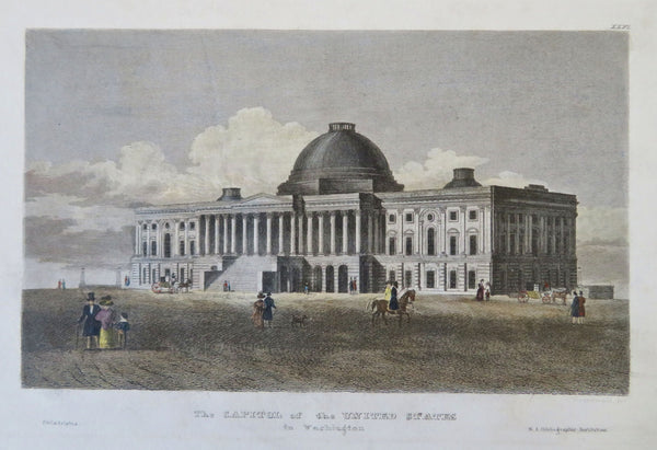 U.S. Capitol Building Unfinished Dome Horse & Buggy 1850 architectural view