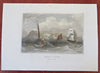 Quebec City Canada St. Lawrence River Sailing Ships 1850 nice hand colored view