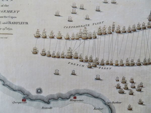 Battles of Barfleur & La Hougue Nine Year's War Naval 1801 J Cary engraved print