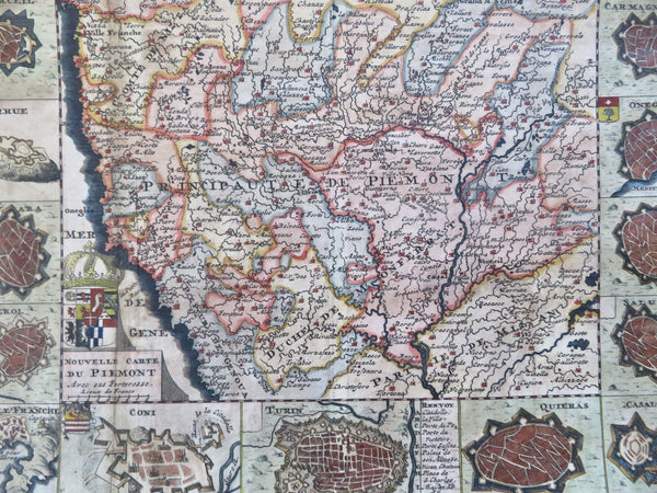 Piedmont Northern Italy Turin Cuneo 1708 De La Feuille map city plans surround