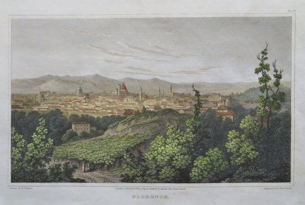 Florence Tuscany Italy Firenze Churches Duomo Towers 1818 hand colored city view