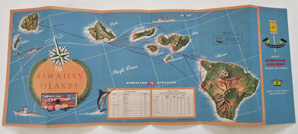 Hawaiian Airlines Cartoon Pictorial Route Map 1950's Travel Tourist Brochure