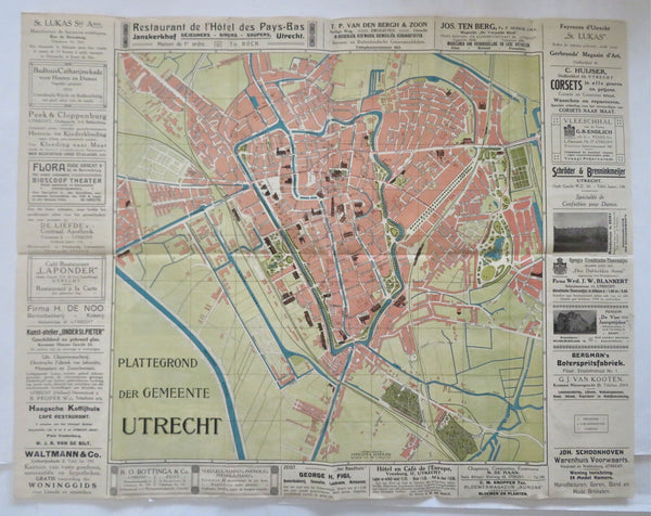 Utrecht Netherlands cartoon Tourist City Plan c. 1920 pictorial travel brochure