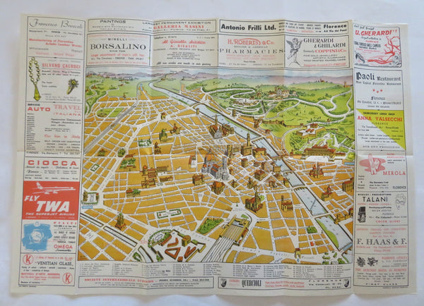 Firenze Italia Florence Italy 1955 Tourist advertising cartoon City Plan map