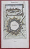 Veurne Belgium Furnes Fortification 1672 Mallet military map birds-eye city view