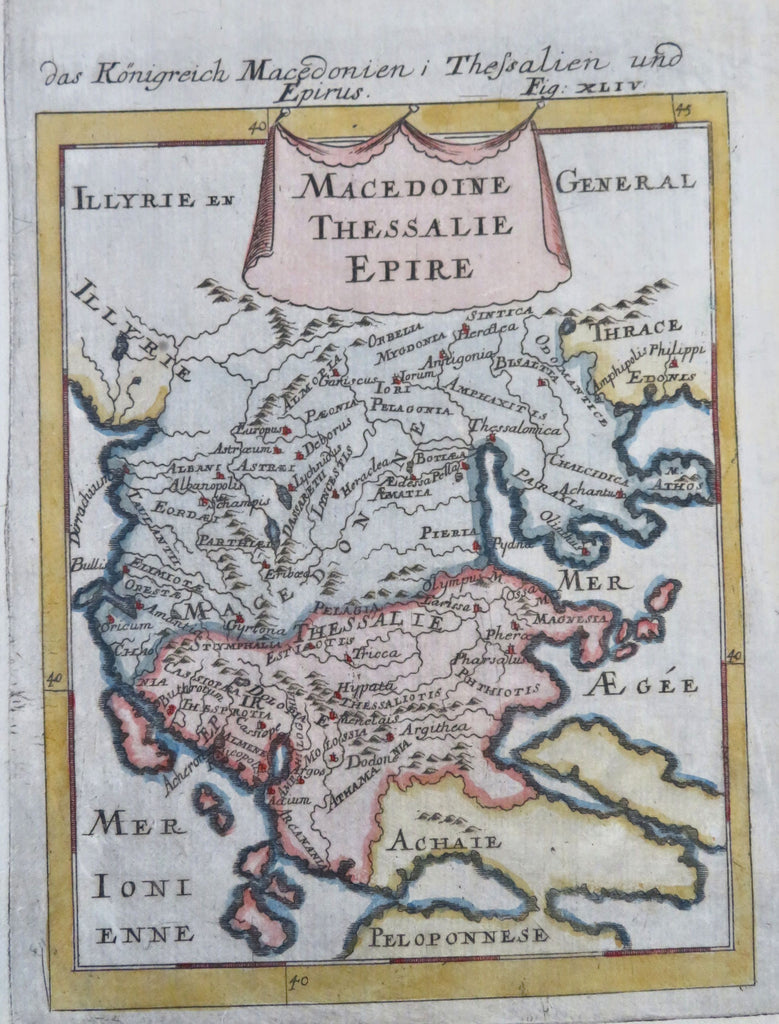 Ottoman Greece Macedonia Thessaly Epirus 1685 Mallet hand color miniature map
