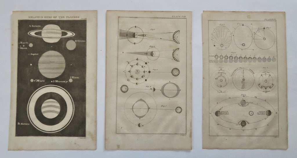 Astronomy Lunar Orbit Eclipses Seasons Planetary Comparison 1832 Lot x 3 prints