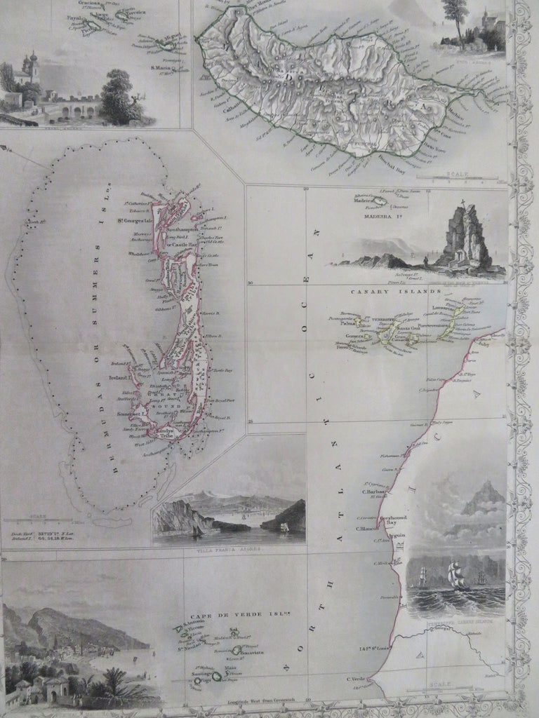 Bermuda Canary Islands Cape Verde Azores Madeira 1850 Tallis decorative map