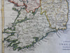 Ireland 1802 Whitehead Kincaid engraved old map with lovely hand color