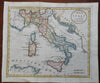 Italy Italia 1802 antique engraved lovely hand color miniature map