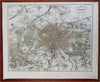 Paris France engraved city plan c. 1850's excellent detailed map w/ hand color