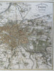Paris France engraved city plan c. 1850's excellent detailed map w/ hand color