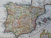 Spain & Portugal Espagna 1786 charming decorative hand colored miniature map