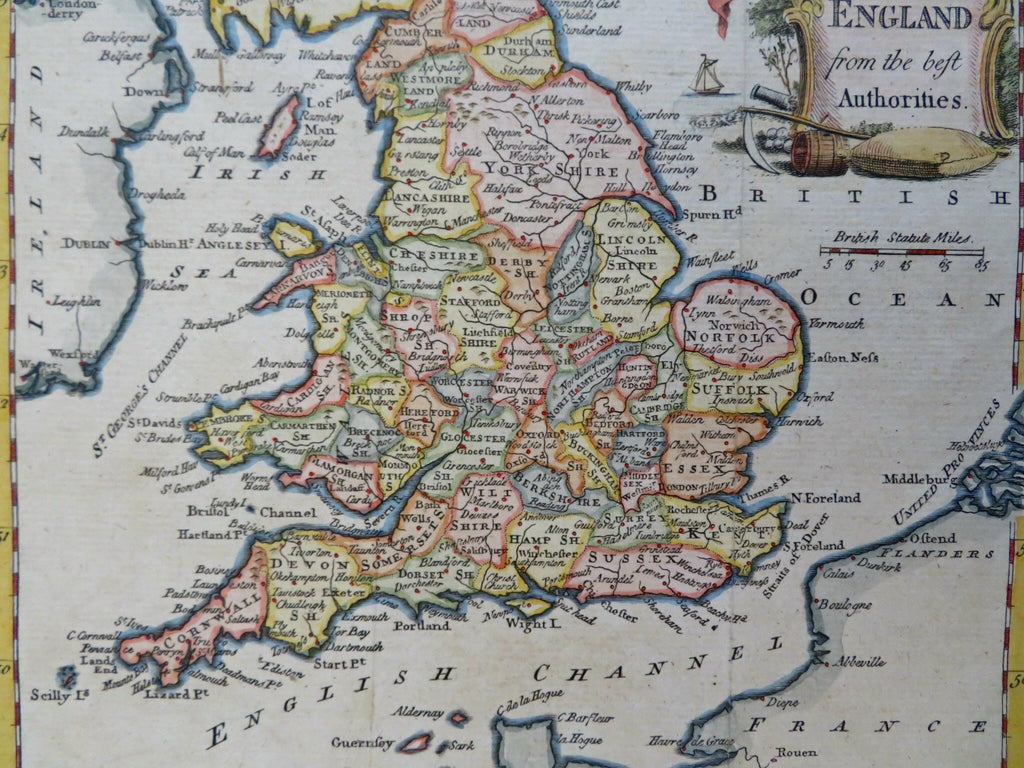 England & Wales United Kingdom c.1770 decorative Kitchin engraved hand color map