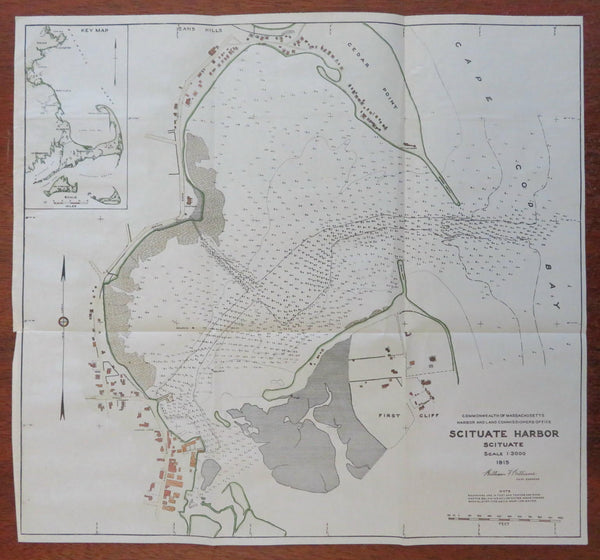 Scituate Harbor coast Massachusetts 1915 rare nautical harbor map hand