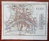 Pisa Italy Italia 1875 detailed scarce hand color city plan tourist map w/hotels