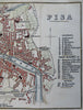 Pisa Italy Italia 1875 detailed scarce hand color city plan tourist map w/hotels