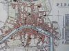 Pisa Italy Italia 1875 detailed scarce hand color city plan tourist map w/hotels