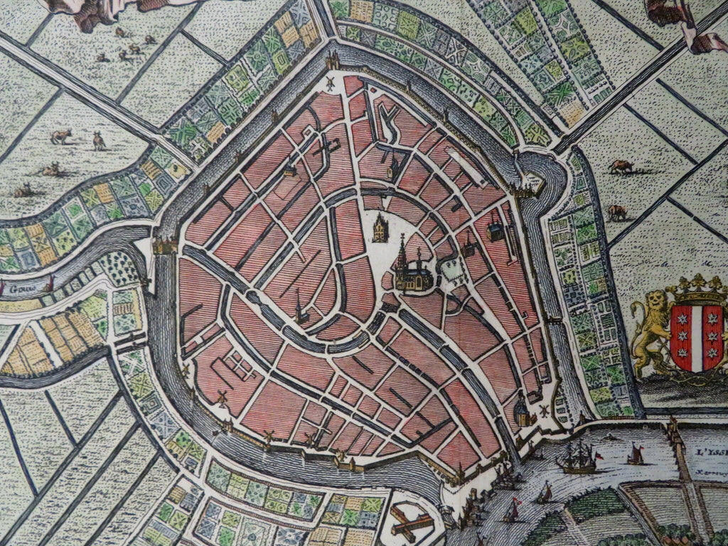 Gouda Tergou Holland Netherlands 1720 pictorial city plan map hand color