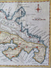 Martinique Caribbean Island Fort-de-France 1762 T. Kitchin scarce hand color map