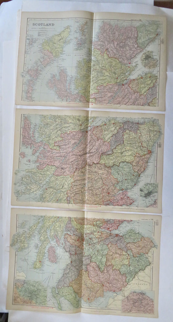 Scotland United Kingdom Edinburgh Glasgow Aberdeen 1895 Bacon three sheet map