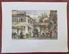 Canton China Street Scene Merchants Fruit Stall Fans c. 1850 engraved print