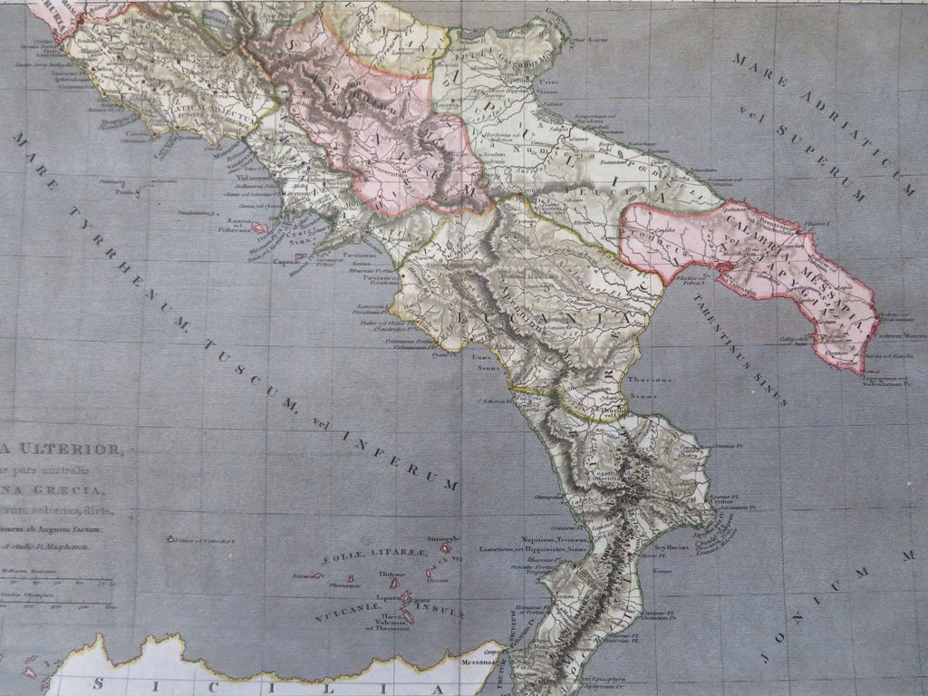 Southern Italy Roman Empire Latium Rome Apulia 1806 Tanner hand color map
