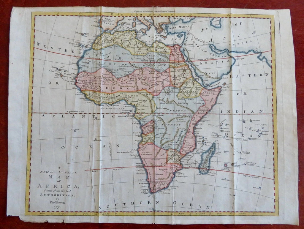 Africa Unexplored Mountains of Moon 1777 Bowen hand color engraved lg. map