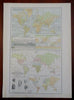 World Map Ethnography Religion Currents 1890 scarce folio Scribner-Black map